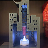 Cityscape with Crescent Moon Bookend or Nook - Bookshelf Decor Bookish Merch-Create Fantasy Crafts
