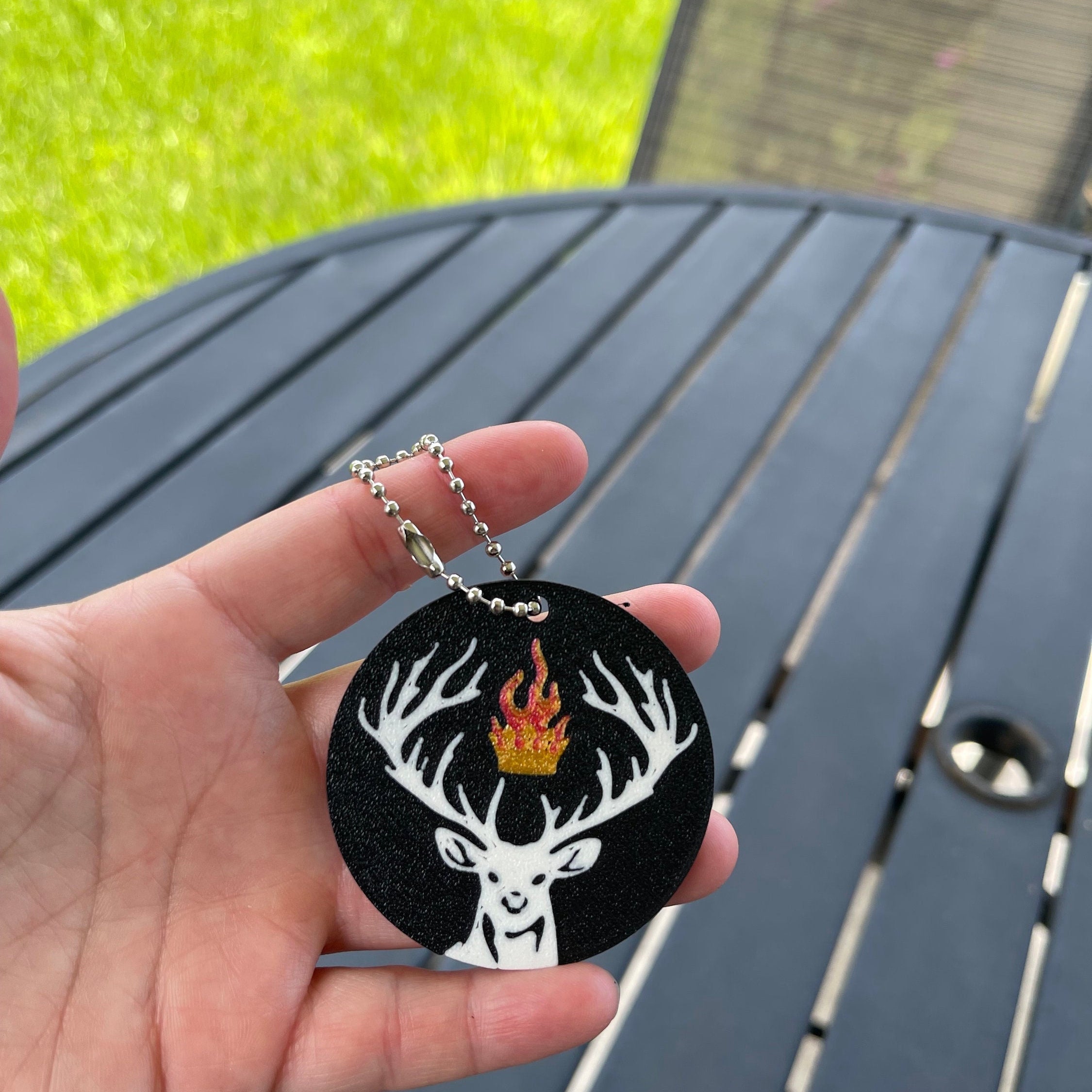White Stag with Flaming Crown Keychain-Create Fantasy Crafts