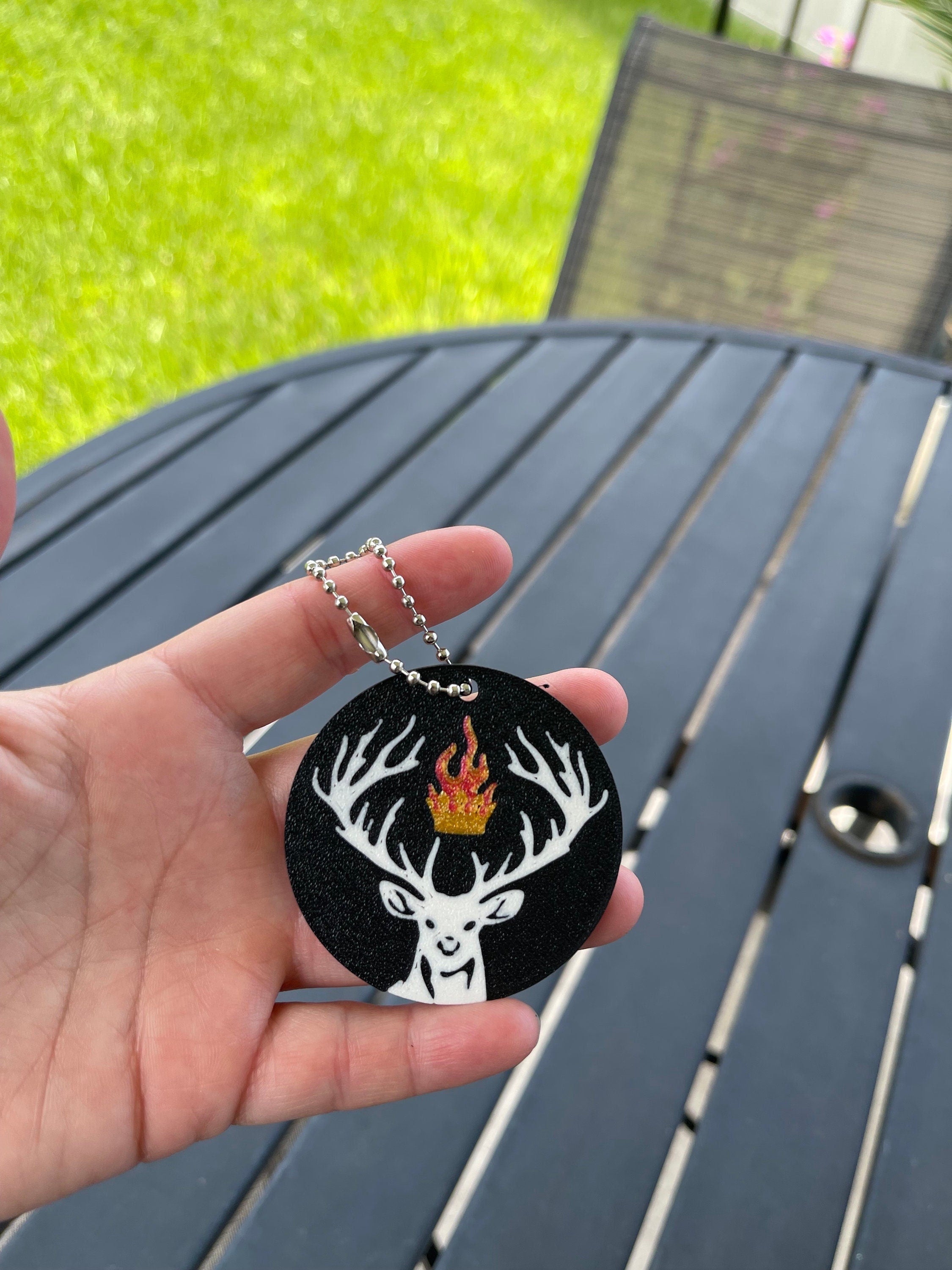 White Stag with Flaming Crown Keychain-Create Fantasy Crafts