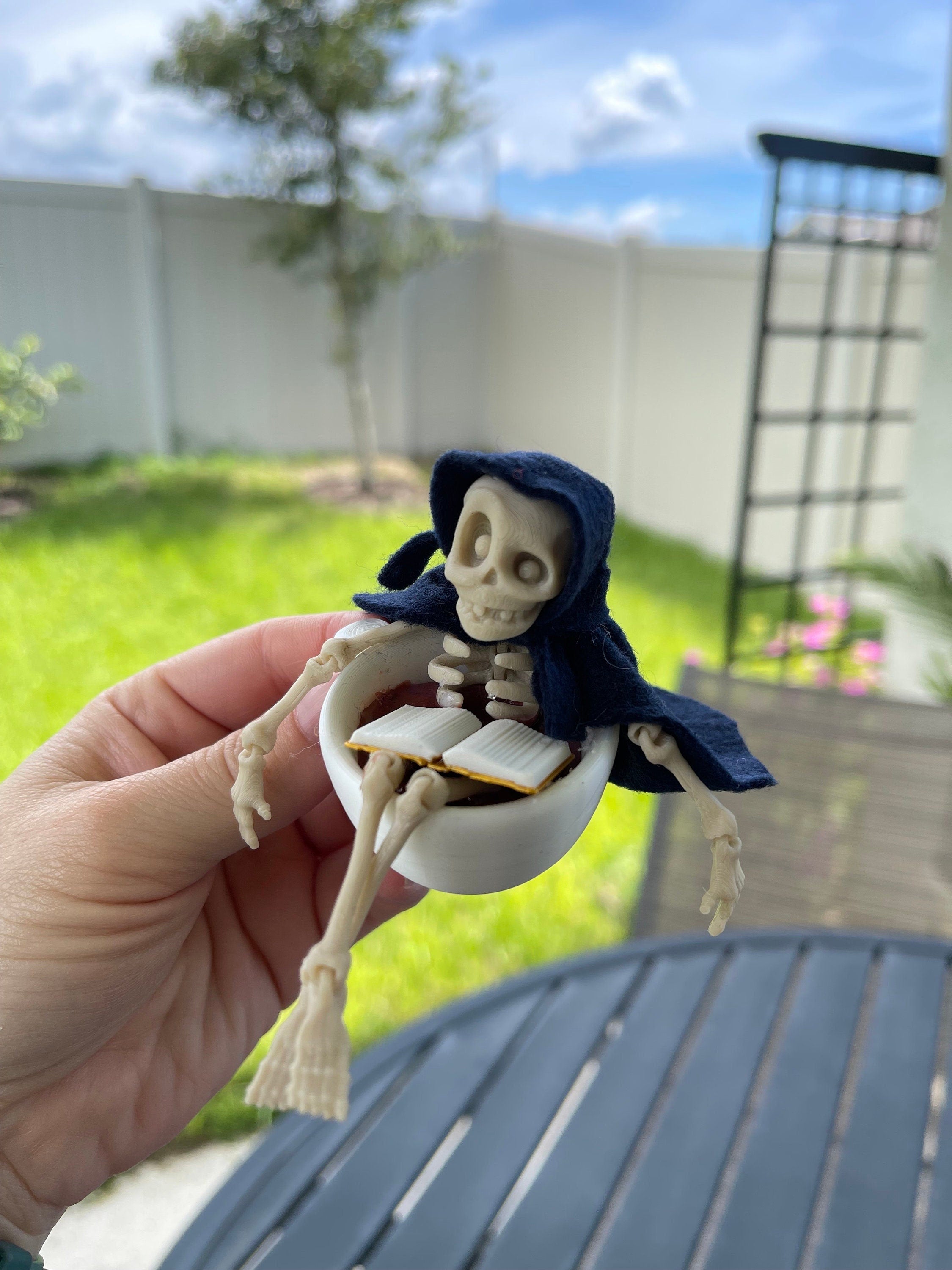 Reaper in a Cup- 3D Printed and Crafted Bookshelf Decor Bookish Merch-Create Fantasy Crafts