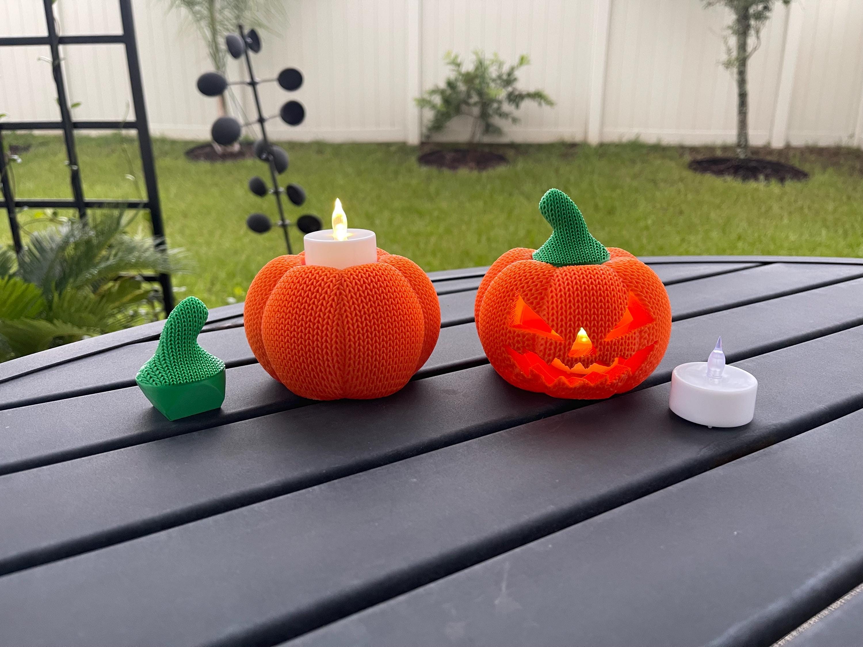Knitted Pumpkin Tea Light Holder 3D Print Home Decor Customizable Choose Color-Create Fantasy Crafts