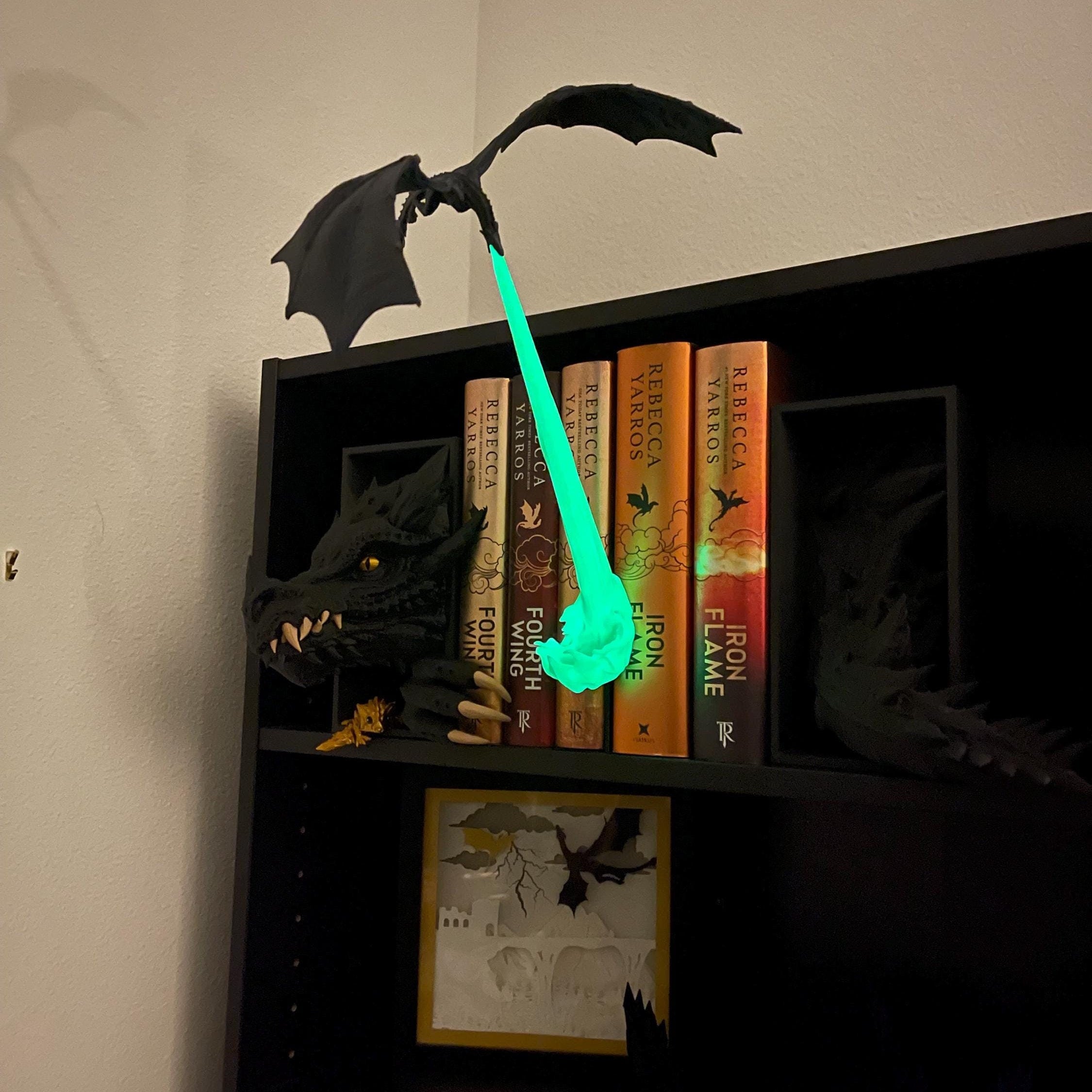 Fire Breathing Dragon Wyvern Book Nook - Glow in Dark Flame-Create Fantasy Crafts