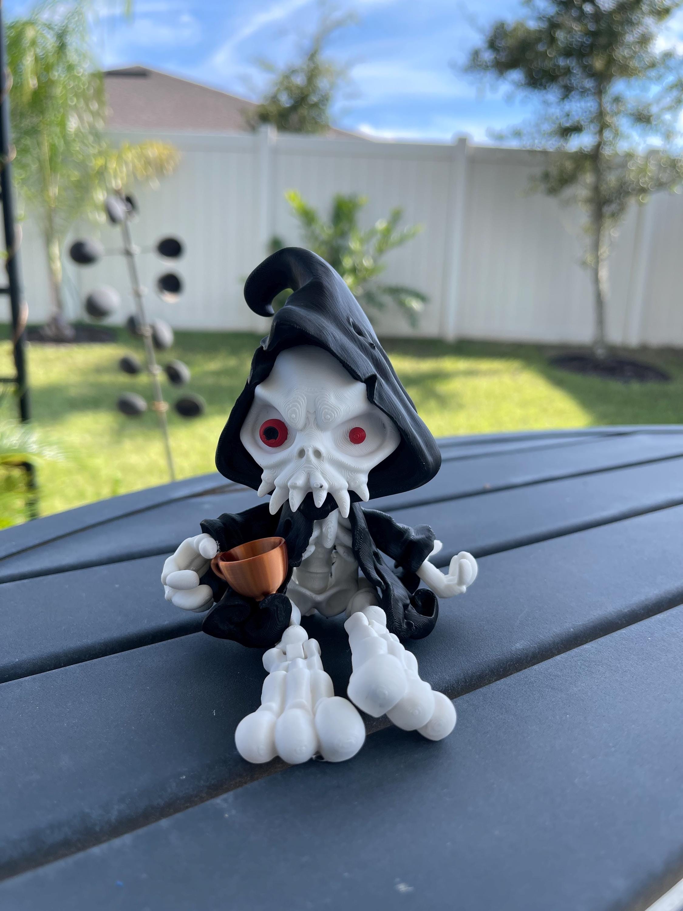Grim Reaper Articulated 3D Print Includes Mini Book & Cup Desk Decor Horror Goth Fidget Creepy Cute-Create Fantasy Crafts