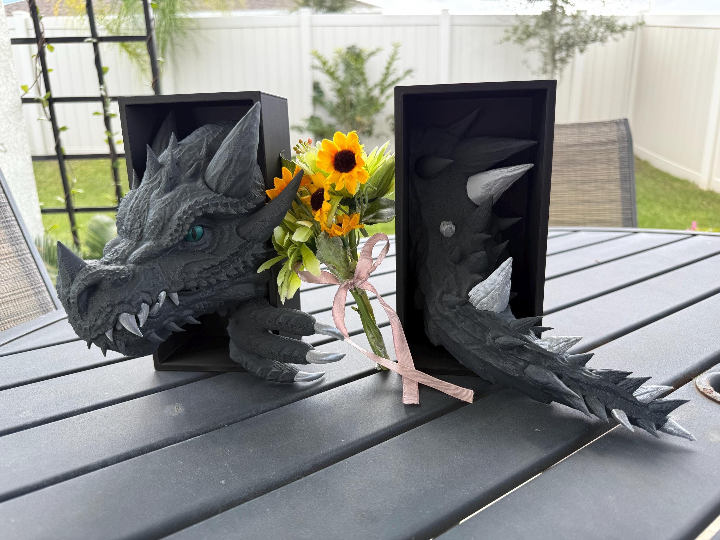 Iron Teeth Edition- Dragon Bookends 3D Printed Book Nooks Choose Color Fantasy Book Shelf Decor Book End-Create Fantasy Crafts