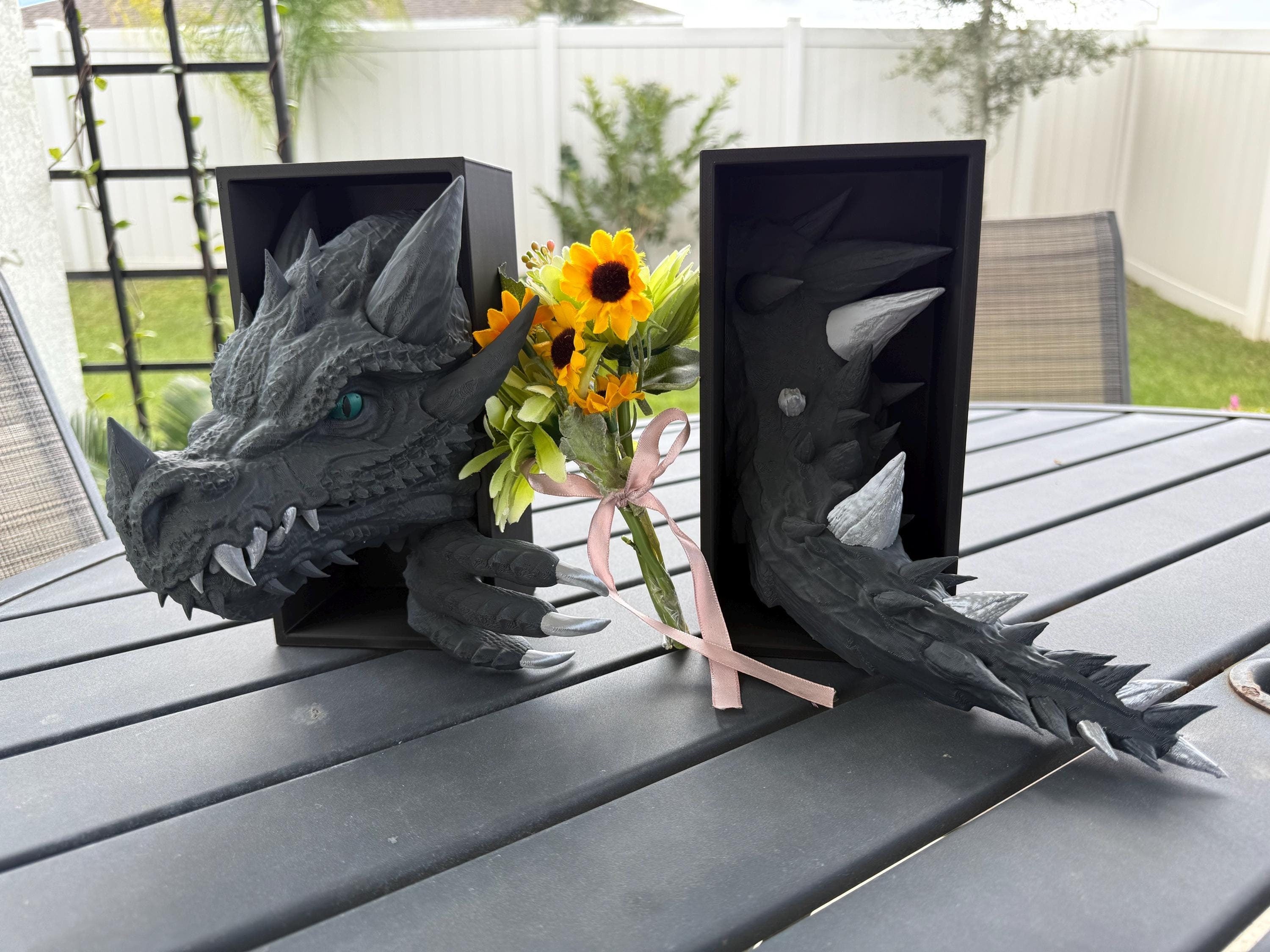 Iron Teeth Edition- Dragon Bookends 3D Printed Book Nooks Choose Color Fantasy Book Shelf Decor Book End-Create Fantasy Crafts