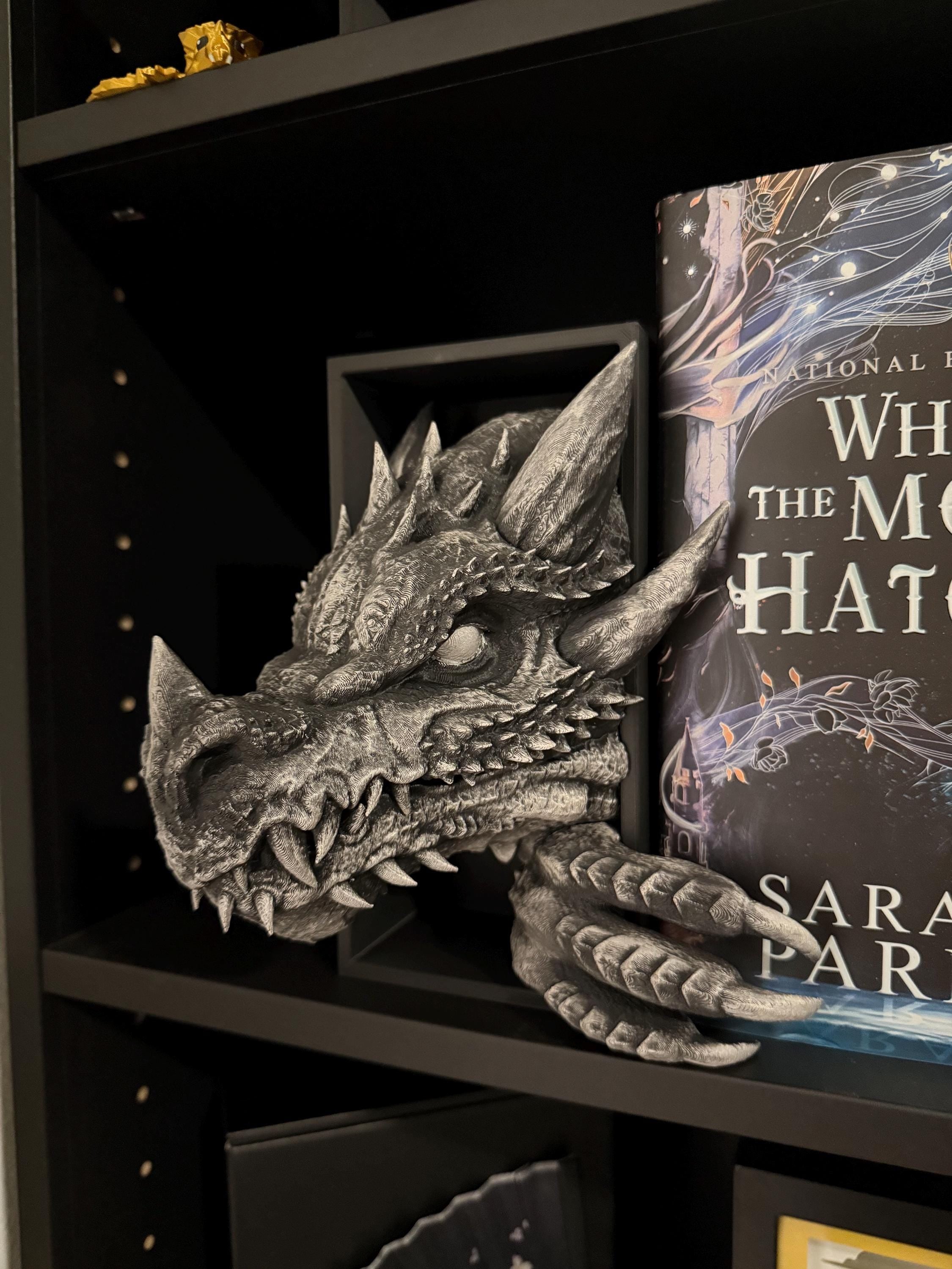 Metallic Wax Finish Dragon Head and Tail Book Nooks Fantasy Book Shelf Decor Book End-Create Fantasy Crafts