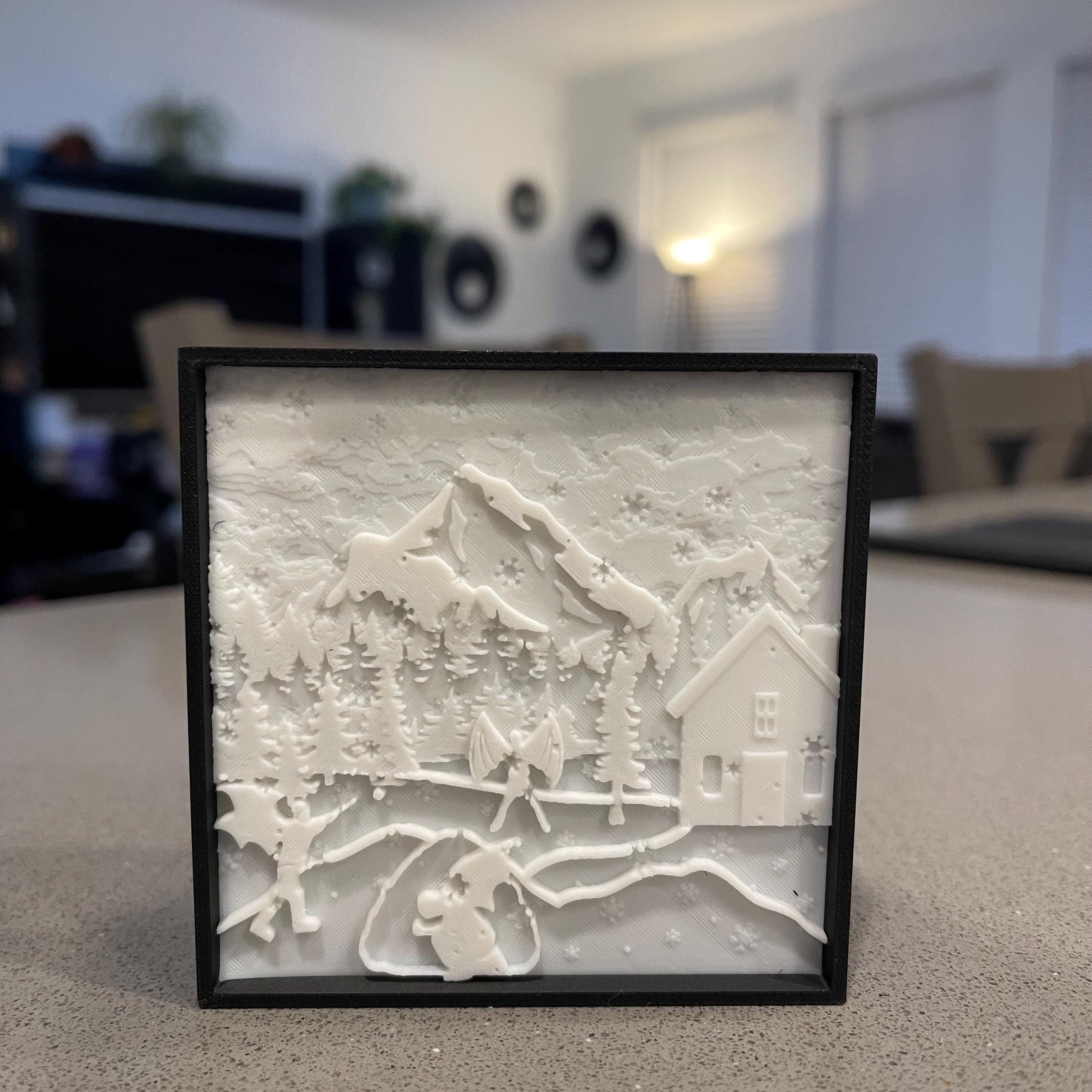 Bat Boy Snowball Fight - Luminescent Photo Art Light Box 3d Print Lithophane Bookshelf Decor-Create Fantasy Crafts