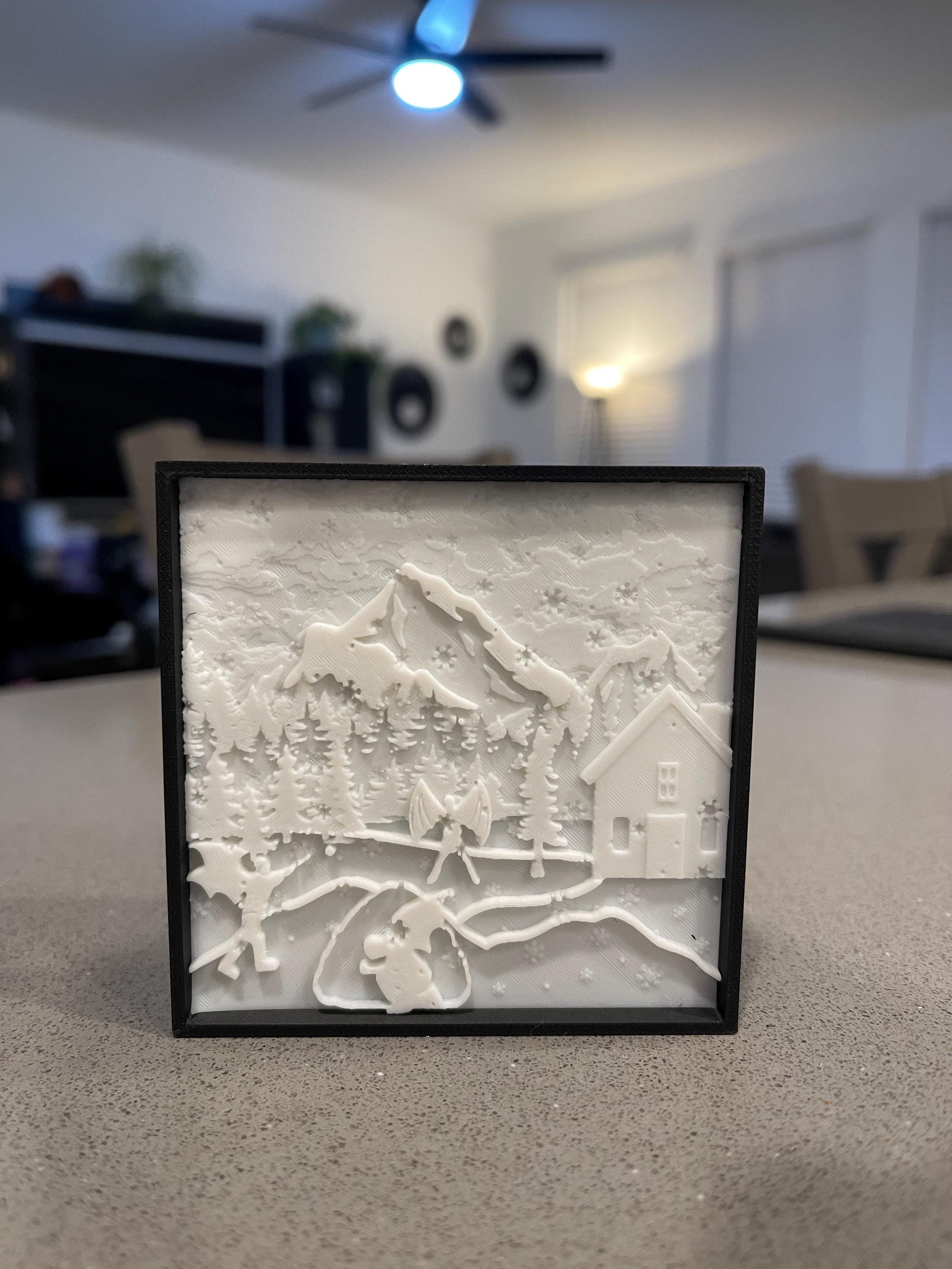Bat Boy Snowball Fight - Luminescent Photo Art Light Box 3d Print Lithophane Bookshelf Decor-Create Fantasy Crafts