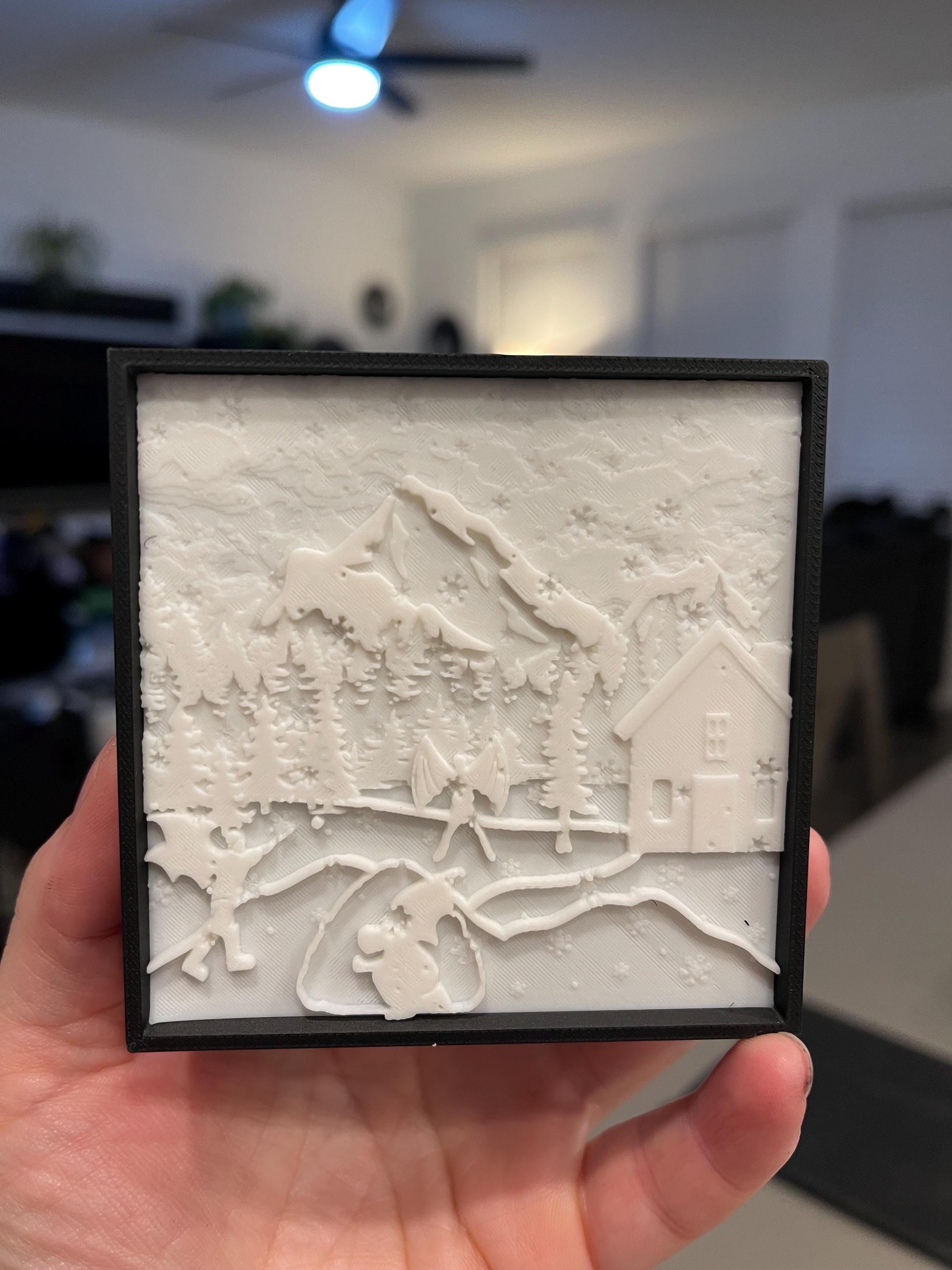 Bat Boy Snowball Fight - Luminescent Photo Art Light Box 3d Print Lithophane Bookshelf Decor-Create Fantasy Crafts