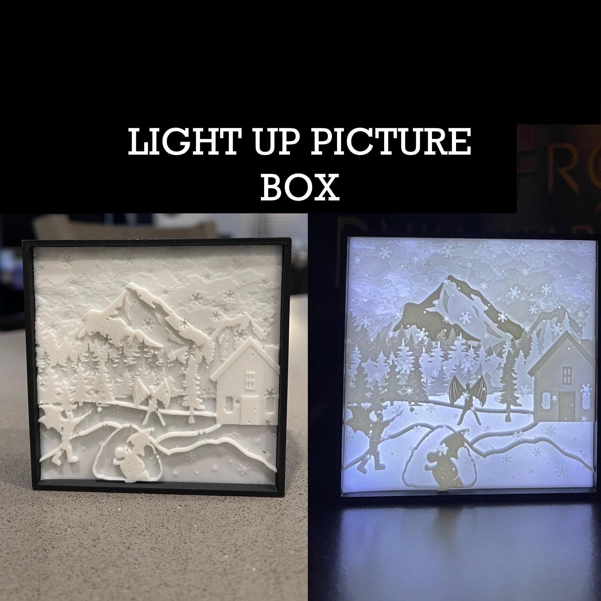 Bat Boy Snowball Fight - Luminescent Photo Art Light Box 3d Print Lithophane Bookshelf Decor-Create Fantasy Crafts