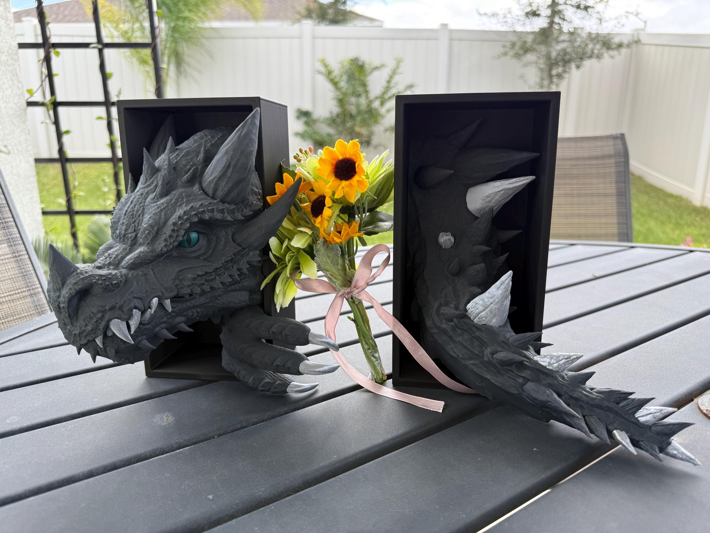 Iron Teeth Edition- Dragon Bookends 3D Printed Book Nooks Choose Color Fantasy Book Shelf Decor Book End-Create Fantasy Crafts