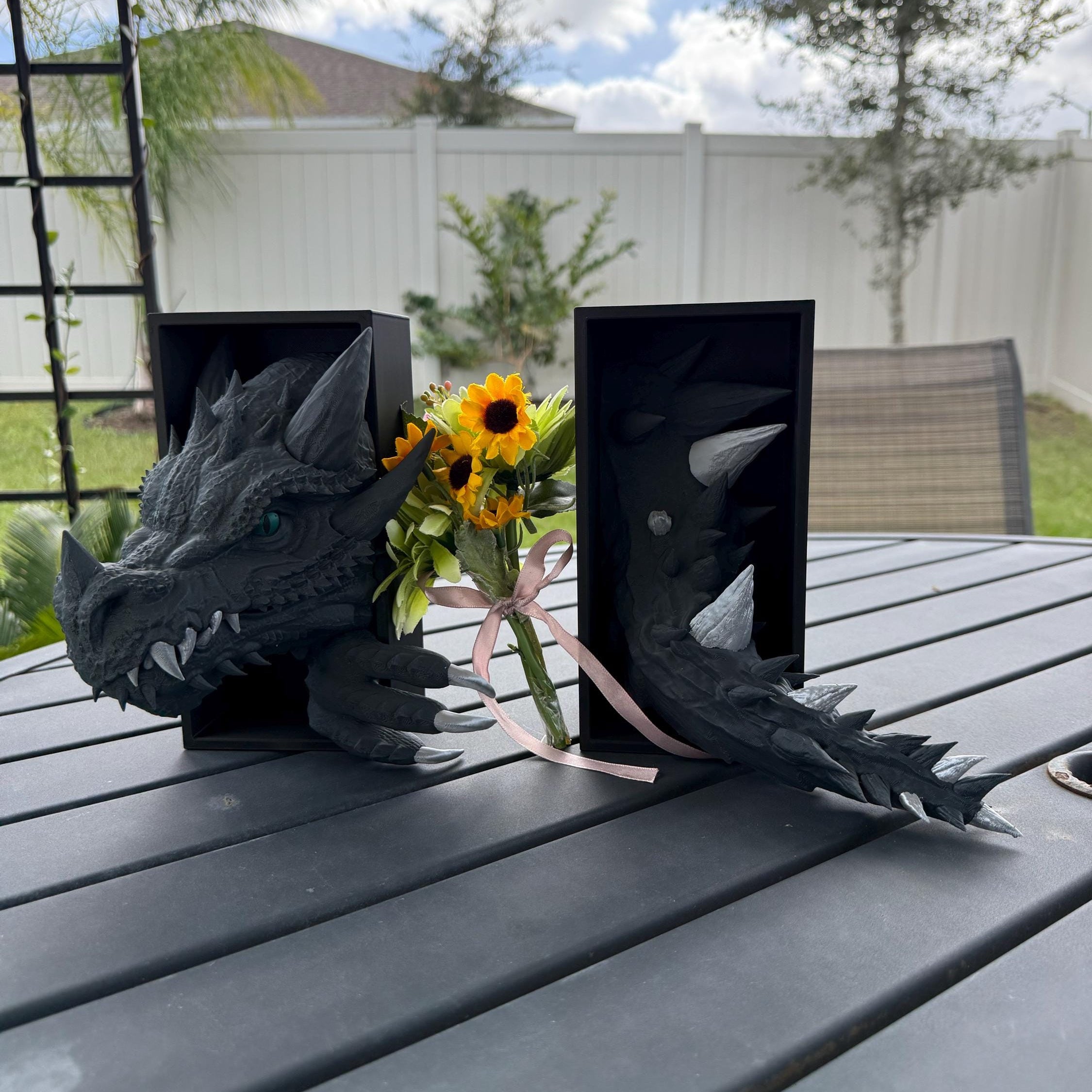 Iron Teeth Edition- Dragon Bookends 3D Printed Book Nooks Choose Color Fantasy Book Shelf Decor Book End-Create Fantasy Crafts