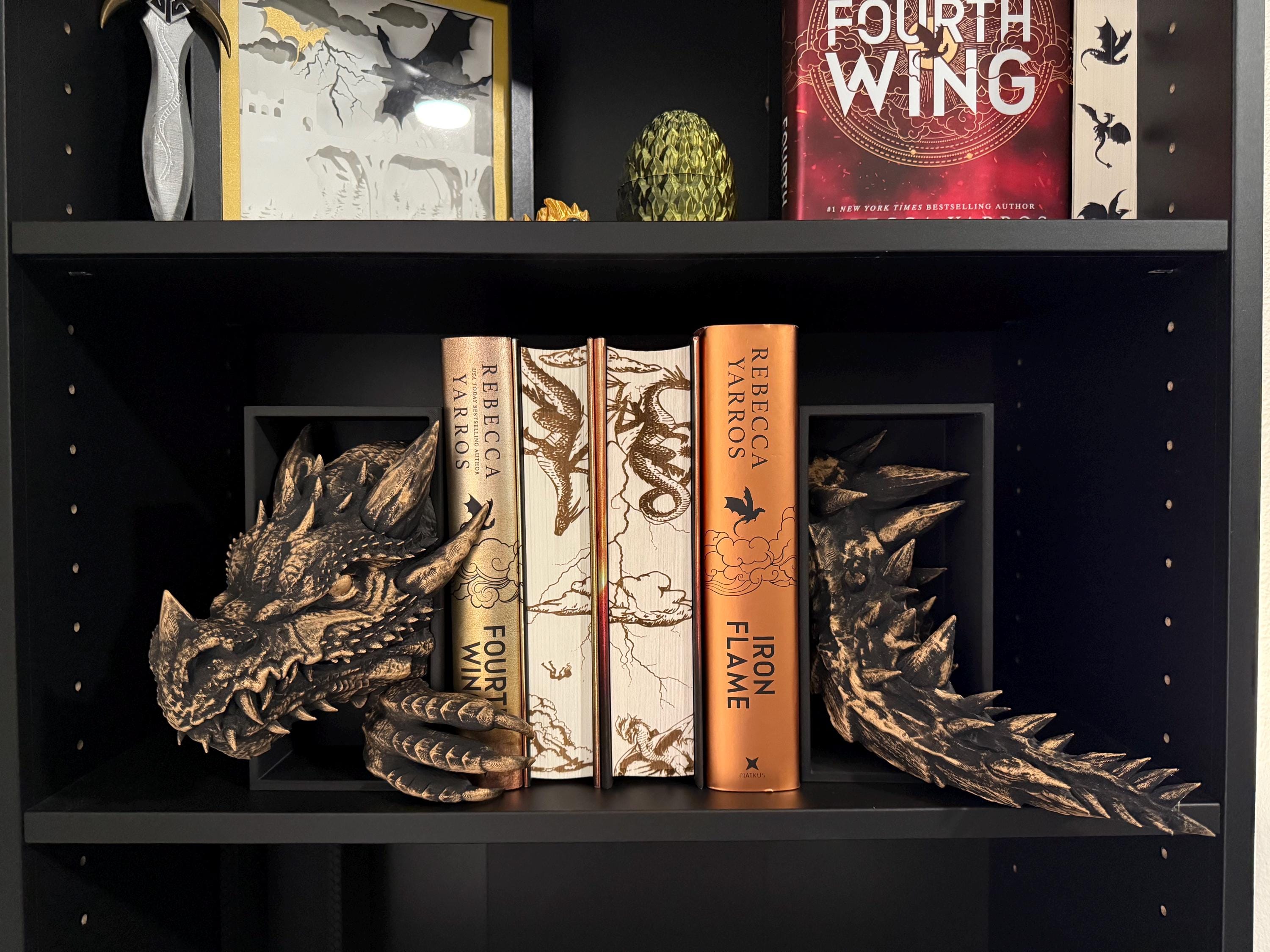 Metallic Wax Finish Dragon Head and Tail Book Nooks Fantasy Book Shelf Decor Book End-Create Fantasy Crafts