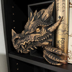 Metallic Wax Finish Dragon Head and Tail Book Nooks Fantasy Book Shelf Decor Book End-Create Fantasy Crafts
