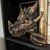 Metallic Wax Finish Dragon Head and Tail Book Nooks Fantasy Book Shelf Decor Book End-Create Fantasy Crafts