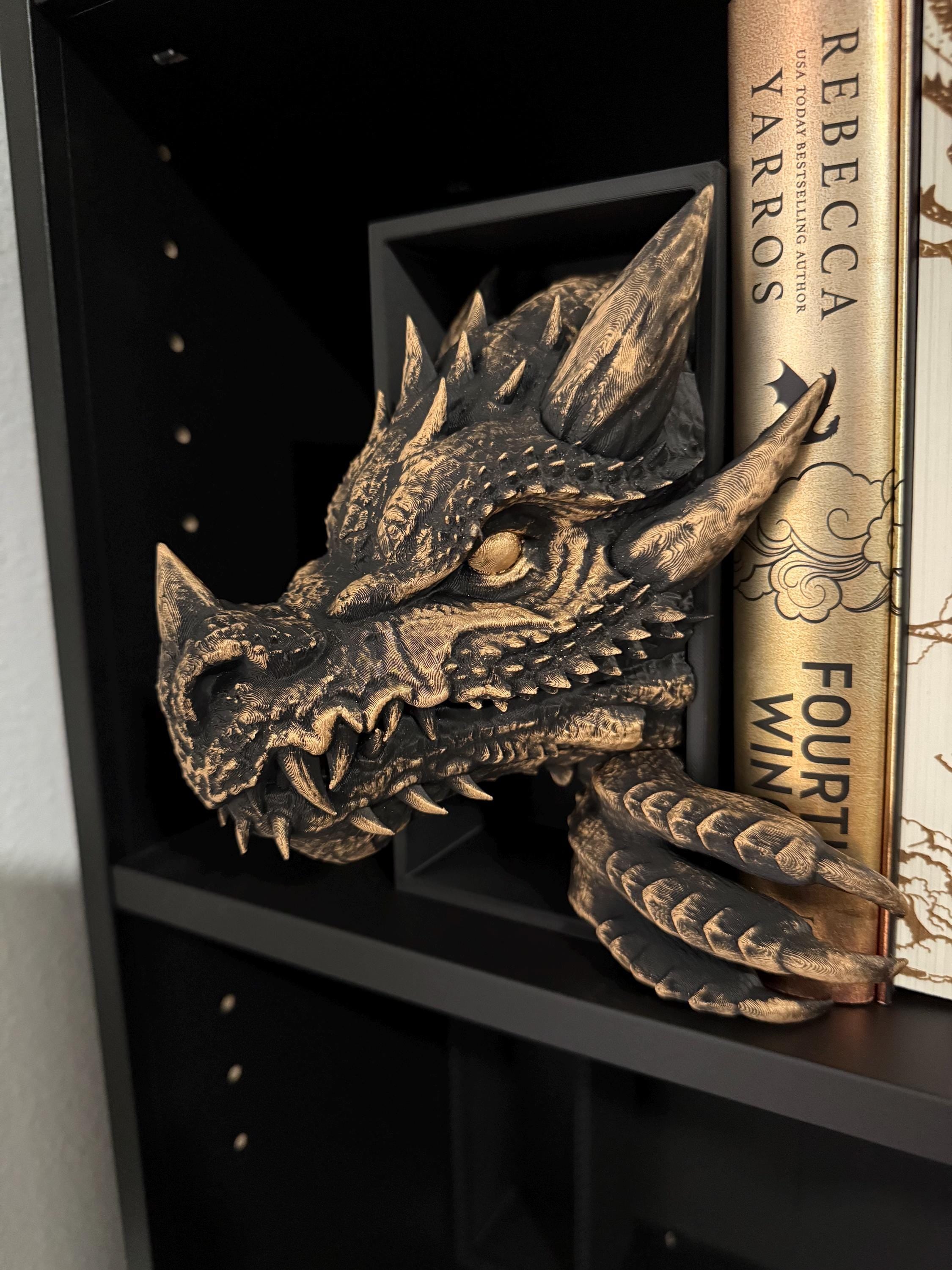Metallic Wax Finish Dragon Head and Tail Book Nooks Fantasy Book Shelf Decor Book End-Create Fantasy Crafts