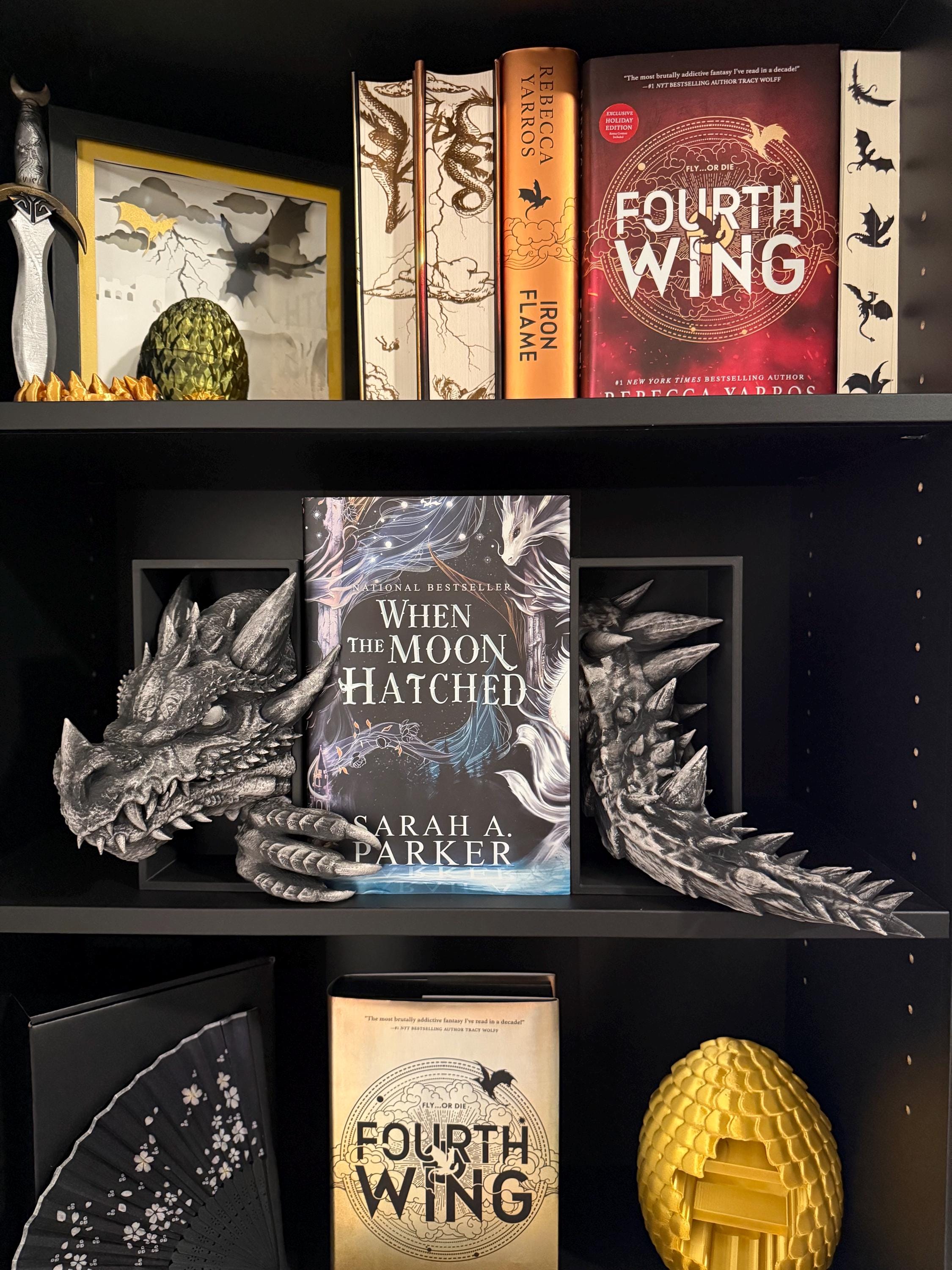 Metallic Wax Finish Dragon Head and Tail Book Nooks Fantasy Book Shelf Decor Book End-Create Fantasy Crafts