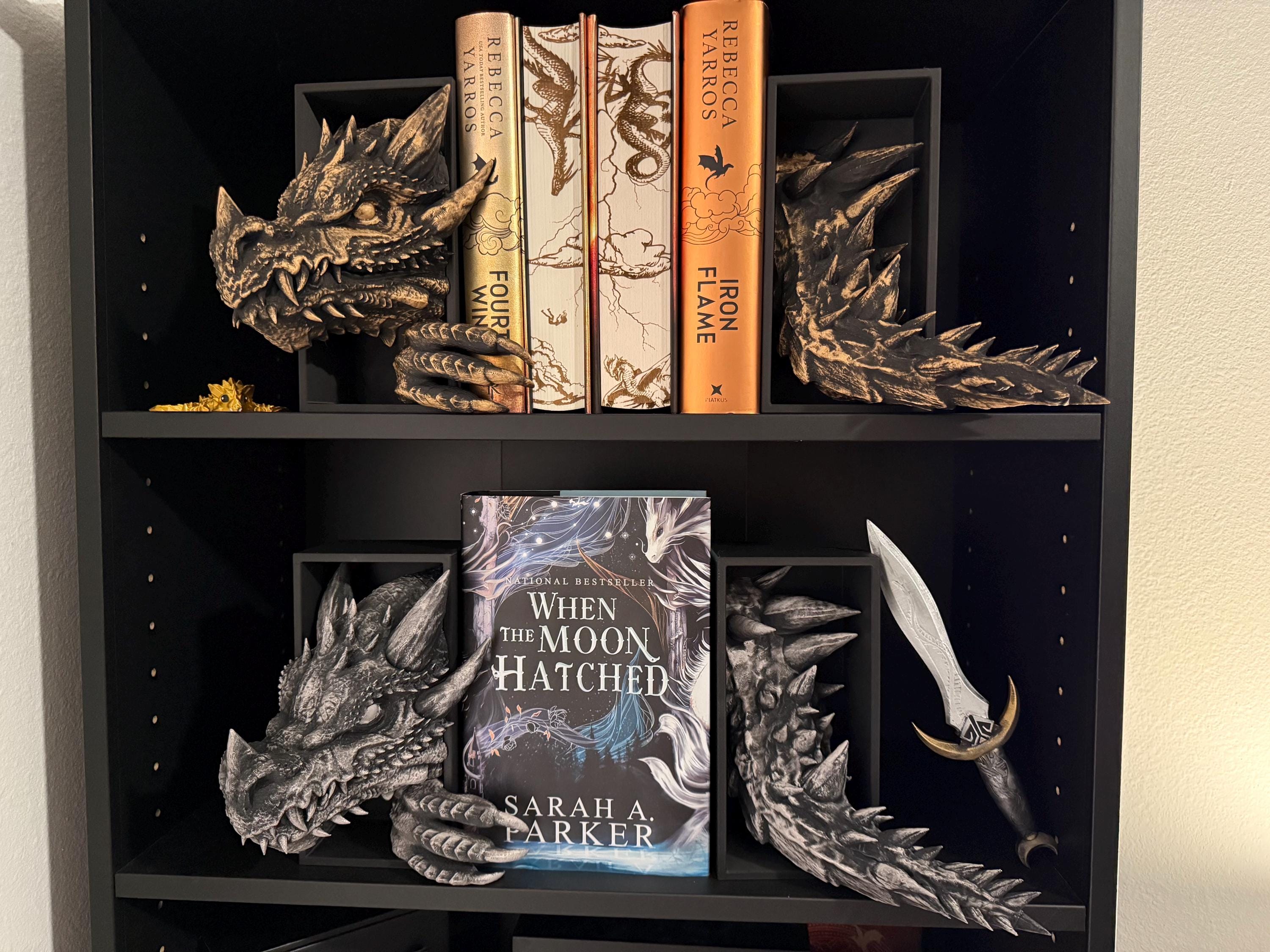Metallic Wax Finish Dragon Head and Tail Book Nooks Fantasy Book Shelf Decor Book End-Create Fantasy Crafts