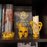 Golden Trove - Crown Mask and Harp - 3d printed - Bookshelf Decor-Create Fantasy Crafts