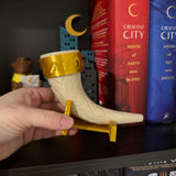 Horn with Golden Stand - 3d printed - Bookshelf Decor-Create Fantasy Crafts
