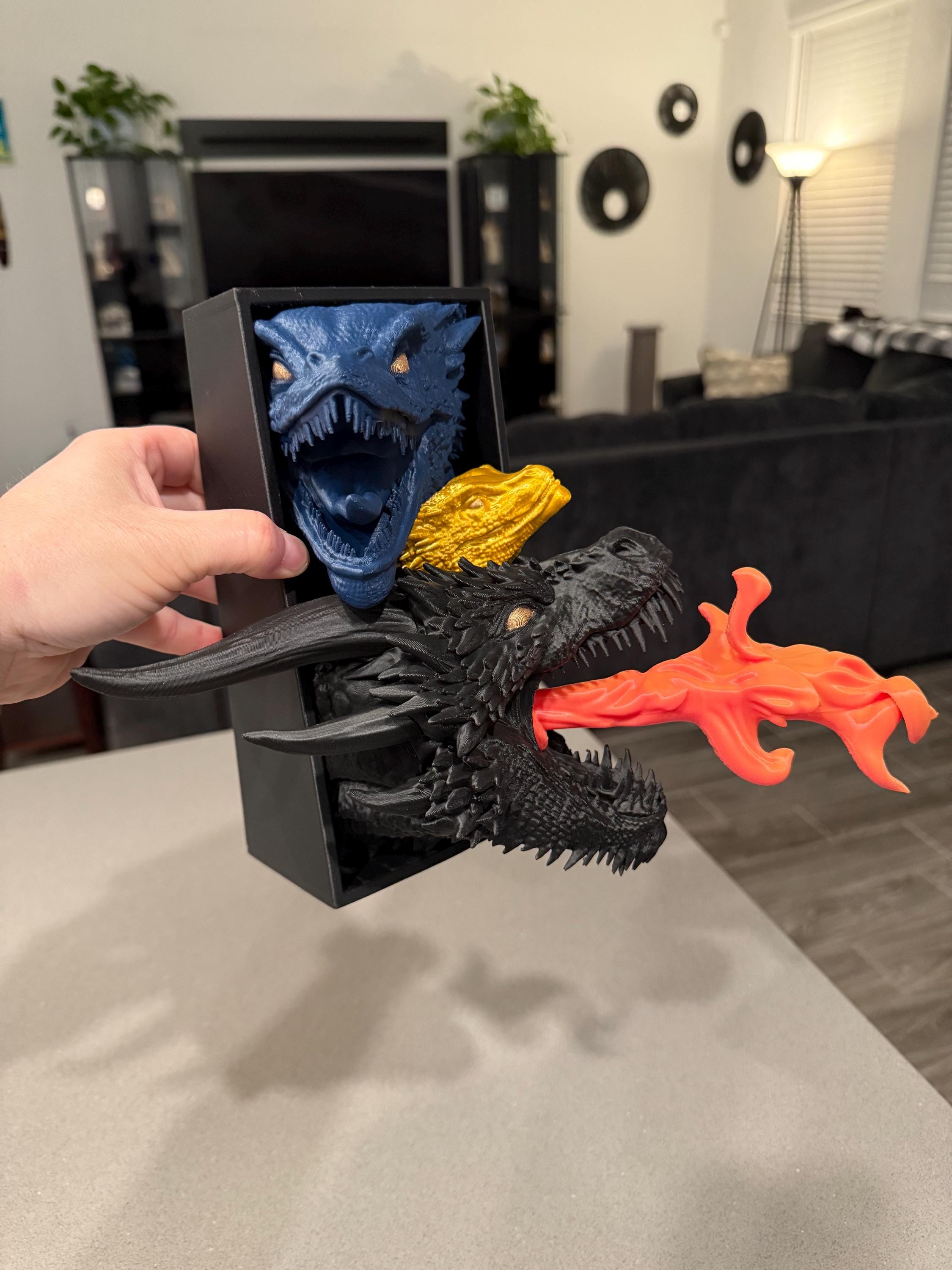 Three Dragon Book Nook With or Without Removable Flame 3D Printed Choose Color Fantasy Horror Book Shelf Decor Book End 4x8-Create Fantasy Crafts