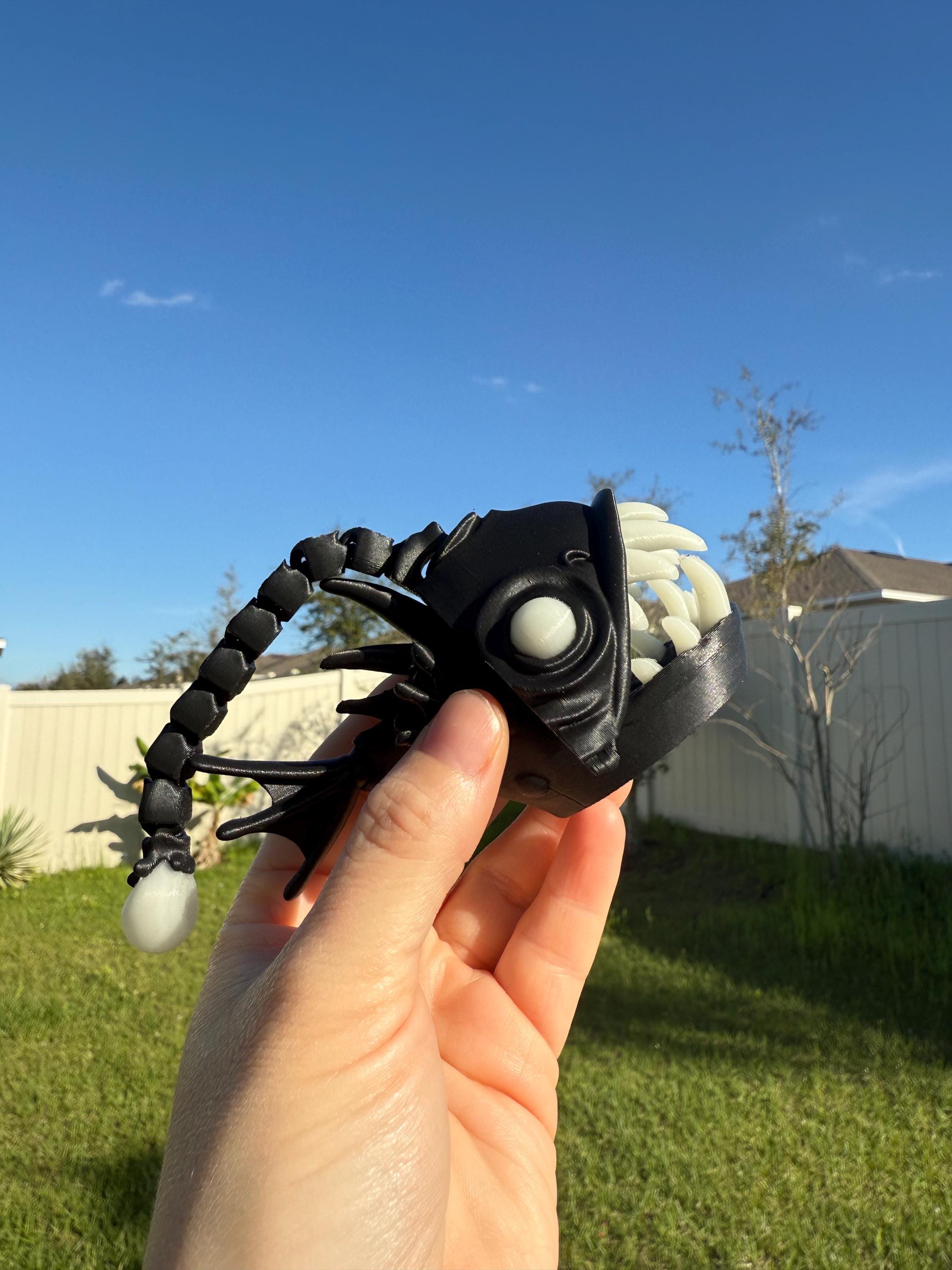 Black Seadevil Anglerfish - 3D Print - Desk Decor Horror Fidget Creepy Cute Glow in Dark-Create Fantasy Crafts