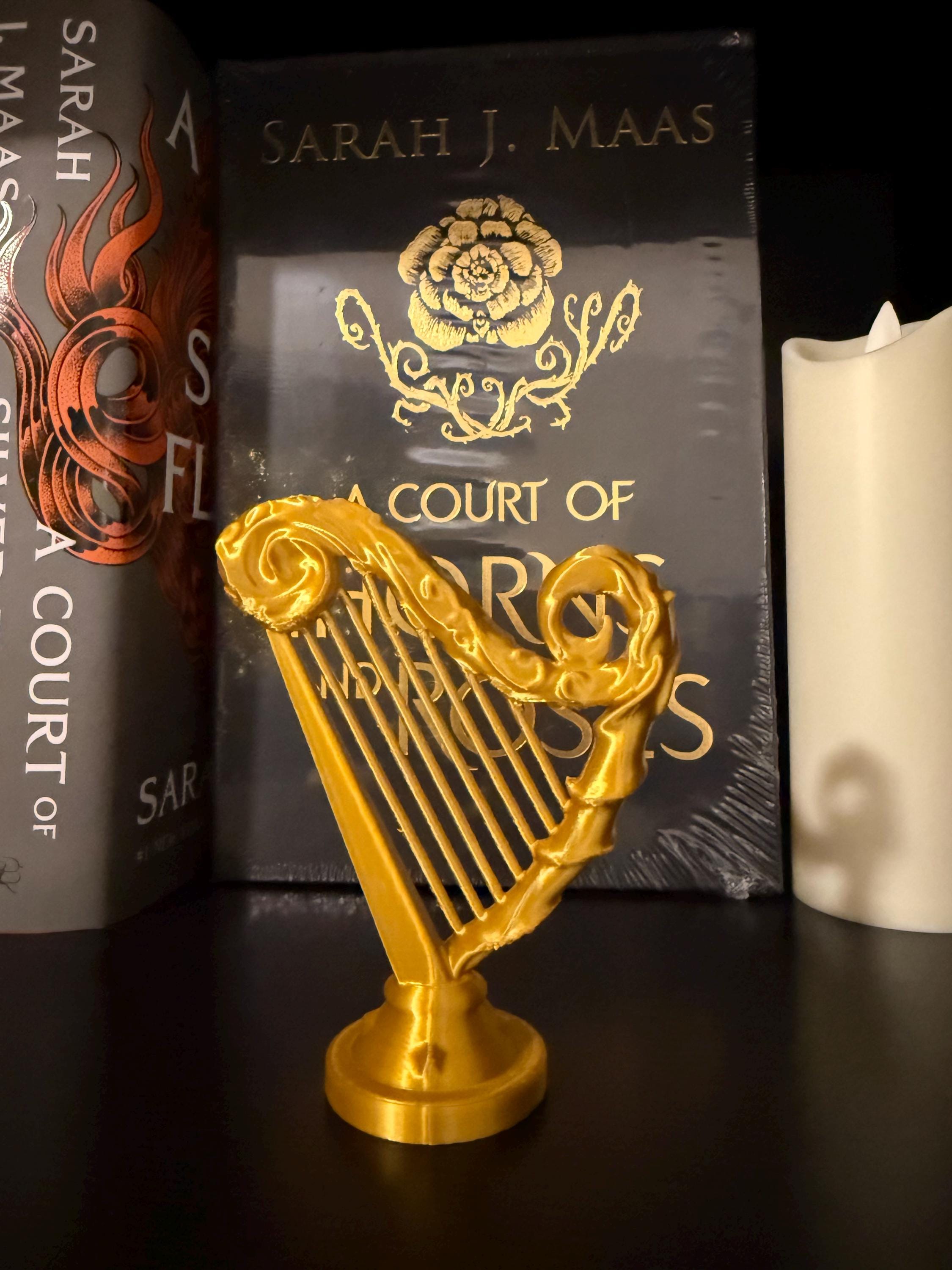 Golden Trove - Crown Mask and Harp - 3d printed - Bookshelf Decor-Create Fantasy Crafts