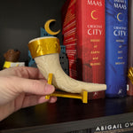 Horn with Golden Stand - 3d printed - Bookshelf Decor-Create Fantasy Crafts