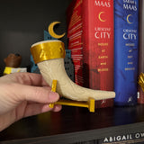 Horn with Golden Stand - 3d printed - Bookshelf Decor-Create Fantasy Crafts