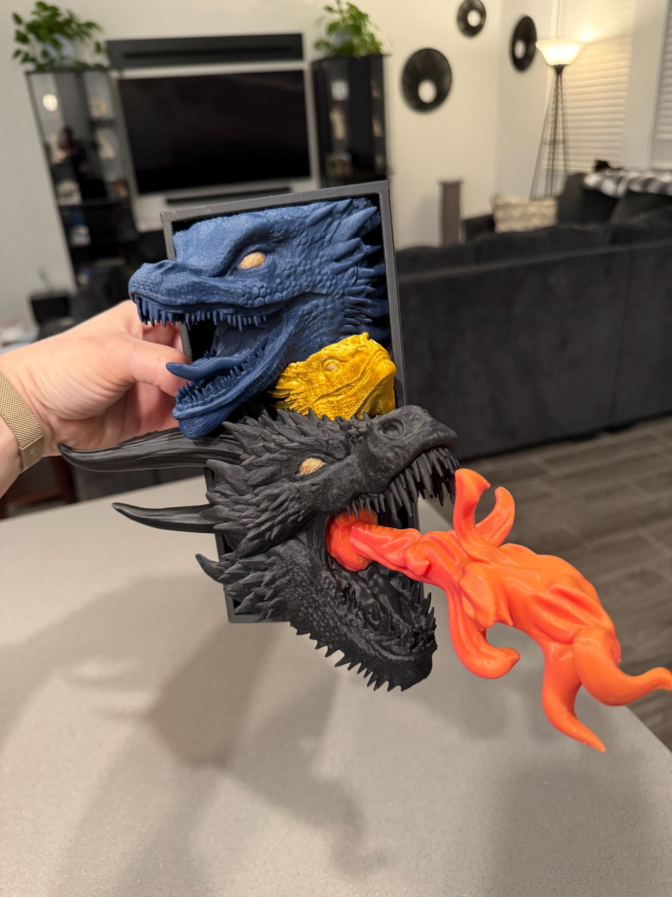 Three Dragon Book Nook With or Without Removable Flame 3D Printed Choose Color Fantasy Horror Book Shelf Decor Book End 4x8-Create Fantasy Crafts
