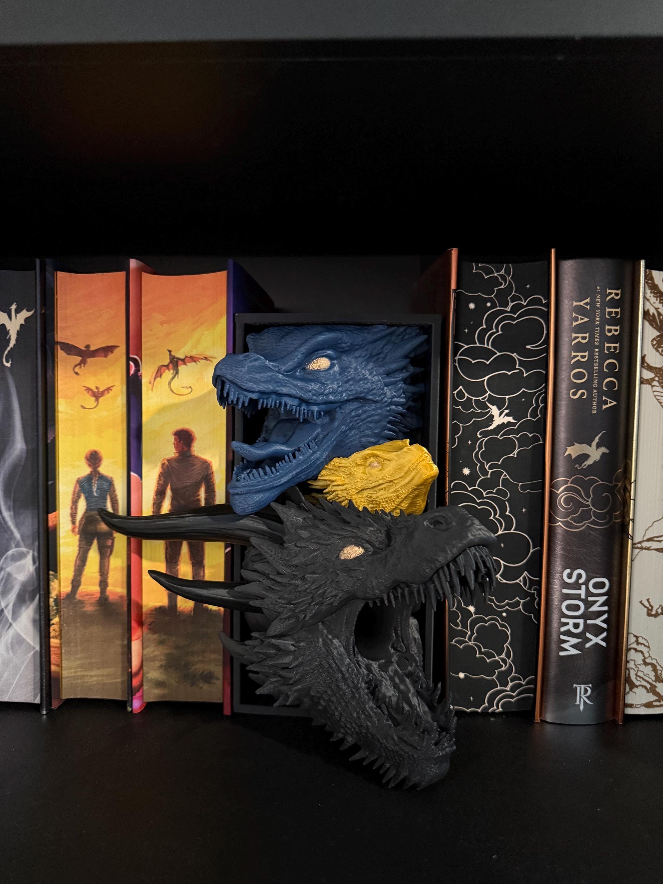Three Dragon Book Nook With or Without Removable Flame 3D Printed Choose Color Fantasy Horror Book Shelf Decor Book End 4x8-Create Fantasy Crafts